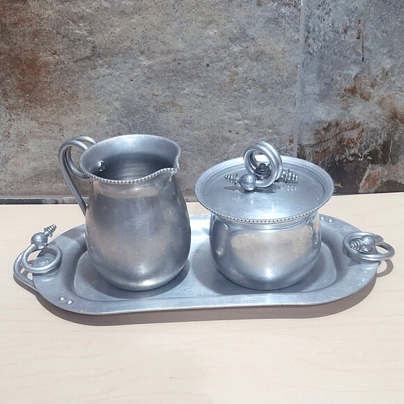 Vintage BW Buenilum Aluminum Sugar Creamer Set with Tray - Picture 7 of 12